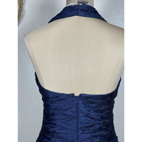 Vintage Cachet Navy Rhinestone Halter Ruched Cocktail Evening Dress Size 6 Glam - Picture 9 of 12